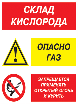 Кз 14 склад кислорода. опасно газ - запрещается применять открытый огонь и курить. (пластик, 300х400 мм) - Знаки безопасности - Комбинированные знаки безопасности - Магазин охраны труда и техники безопасности stroiplakat.ru